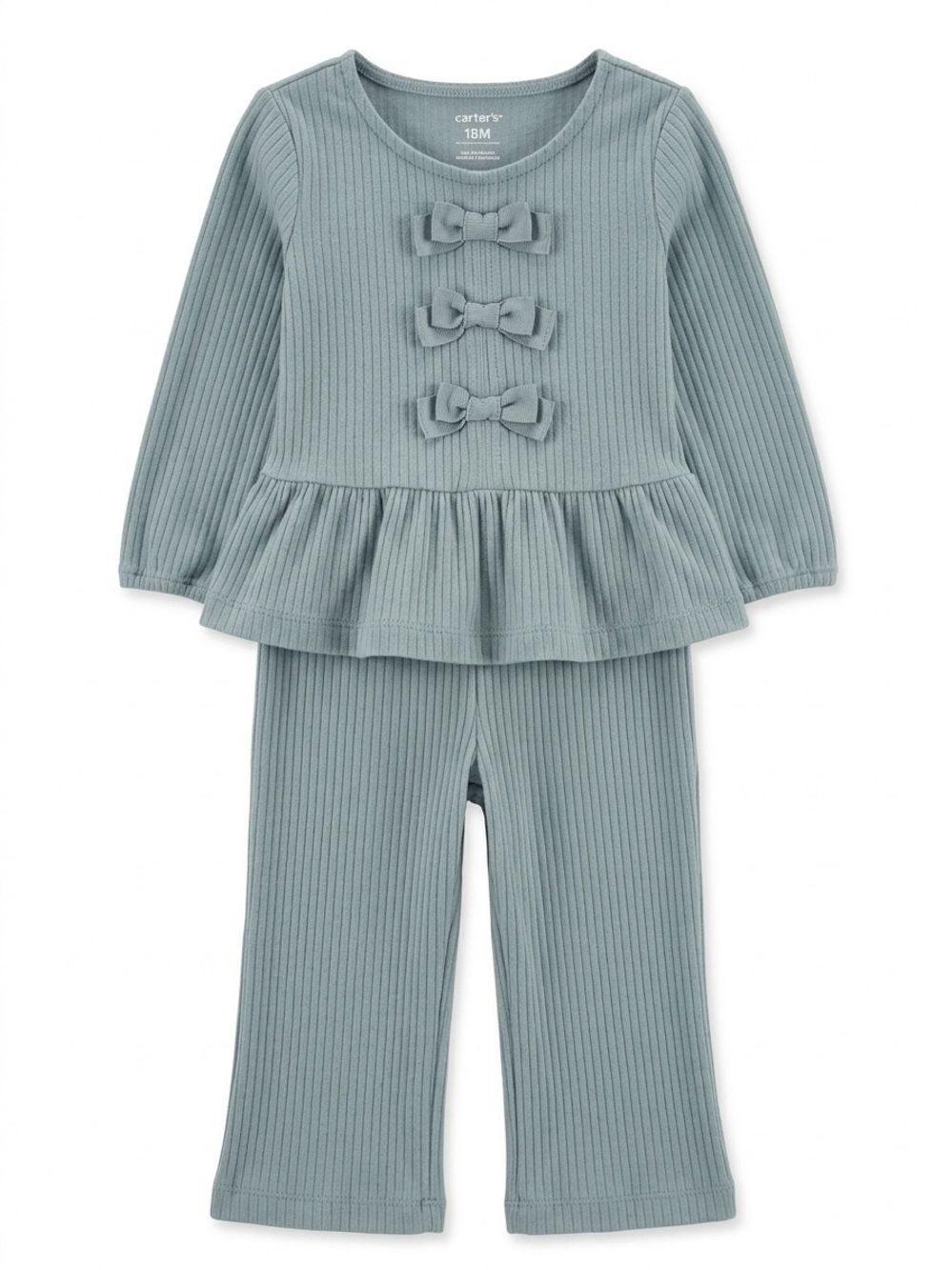 Carter's Ribbed Bow Peplum Pajama Set - Dusty Blue-Green